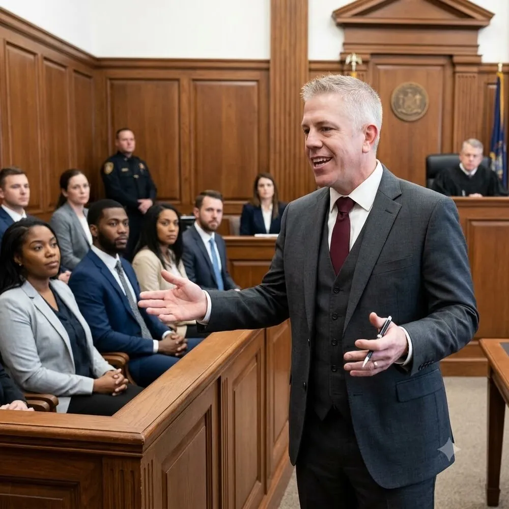 Michael D. Laws addressing a jury in court